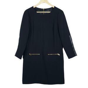 J. Crew Shift Dress 2 Black Long Sleeves Faux Leather Career Work Classy Chic